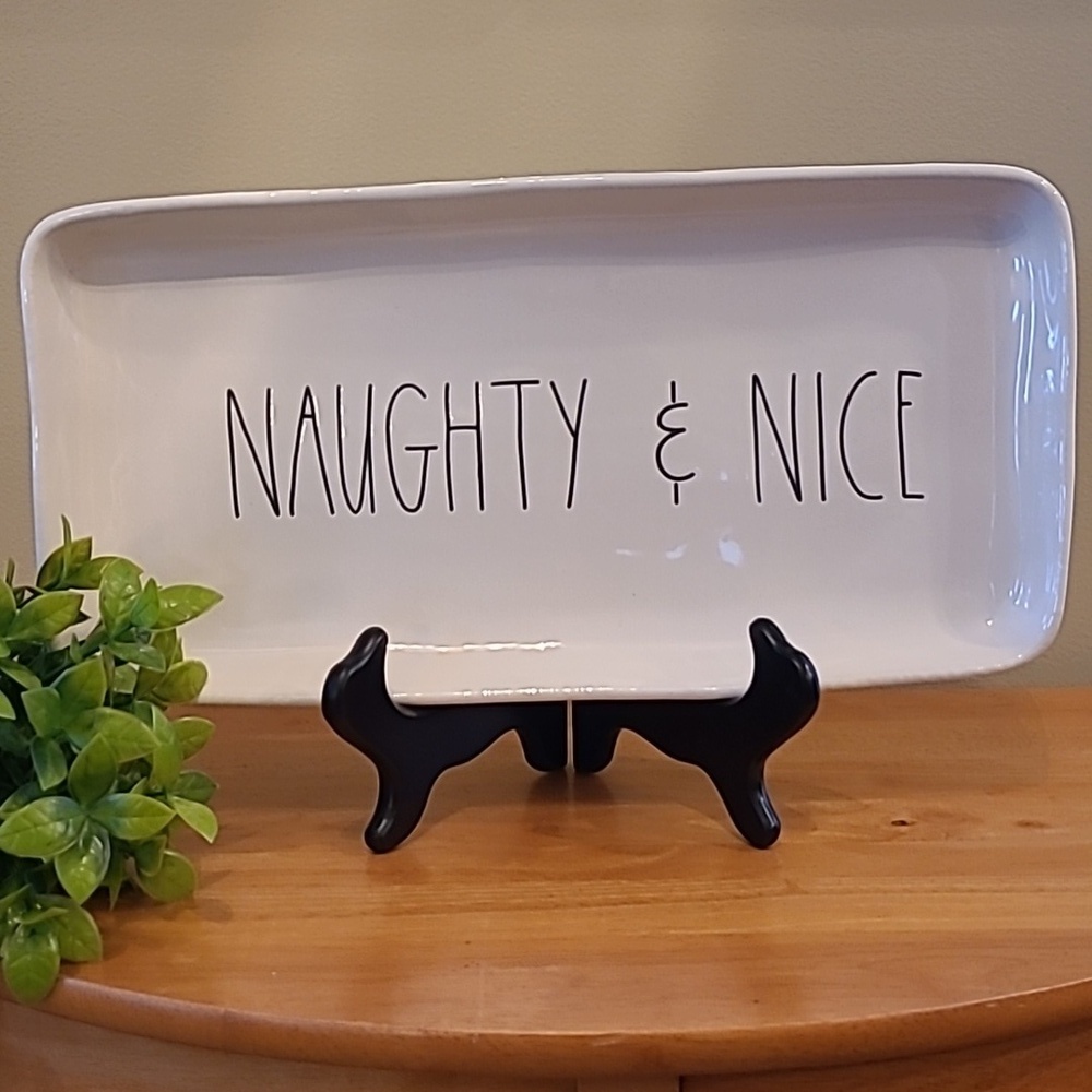 RAE DUNN "Naughty & Nice" Rectangular Ceramic Serving Platter